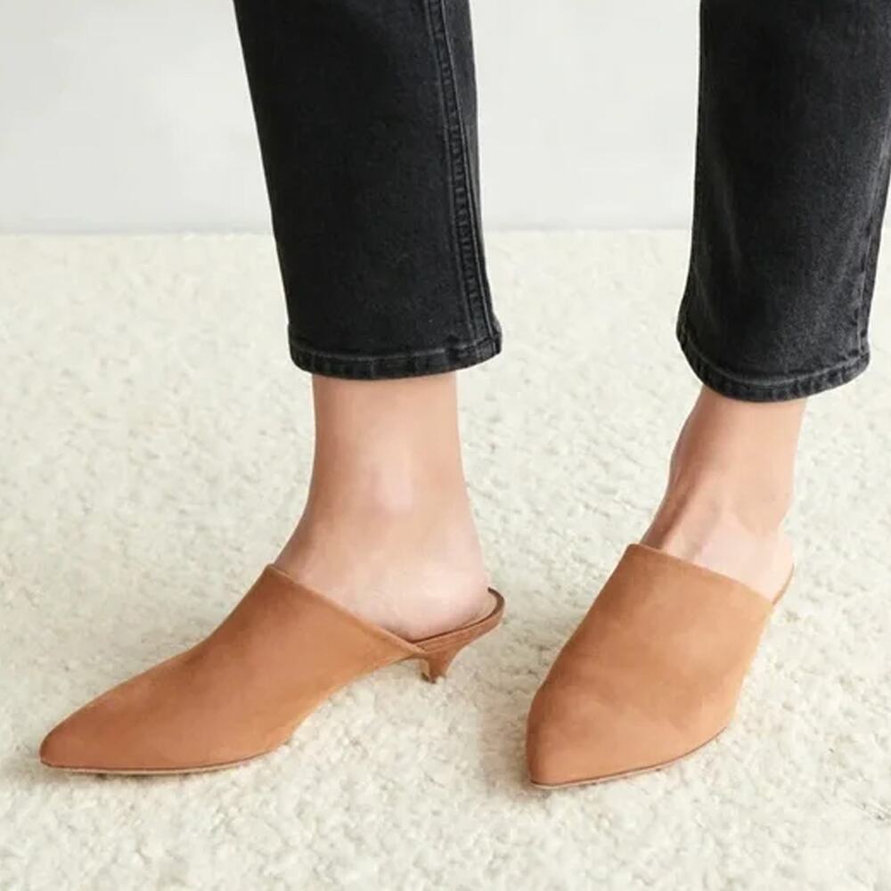 Jenni Kayne Walnut Oiled Leather Kitten Heel Mules Size 41
